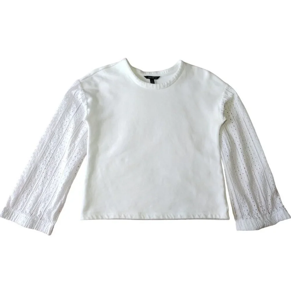 BANANA REPUBLIC, cotton sweater, with design on the sleeves, for women, White XS